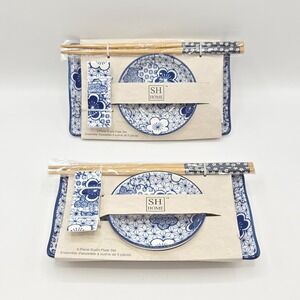SH Home Set of 2 Ceramic Sushi Serving Plate Blue And White Floral Print 10pcs